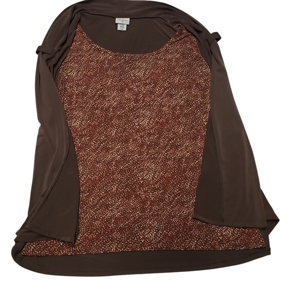 Jaclyn Smith Vintage Brown Knit Top L Faux Layered Careerwear Stretch Speckle - Picture 8 of 11